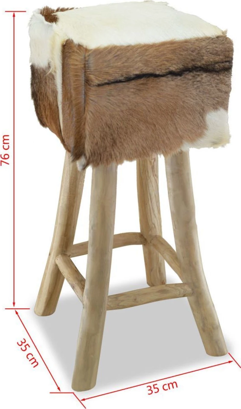 vidaXL Σκαμπό Μπαρ από Γνήσιο Δέρμα / Μασίφ Ξύλο Teak