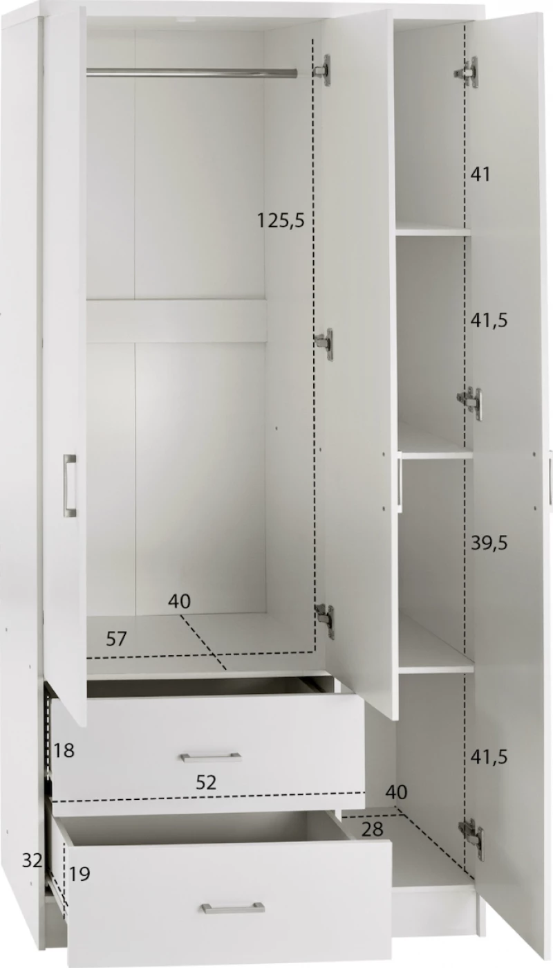 Ντουλάπα Τρίφυλλη Λευκό 89x42.5x181cm