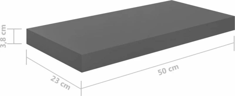 Ράφι Τοίχου S/4 Γυαλιστερό Γκρι 50x23x3.8cm