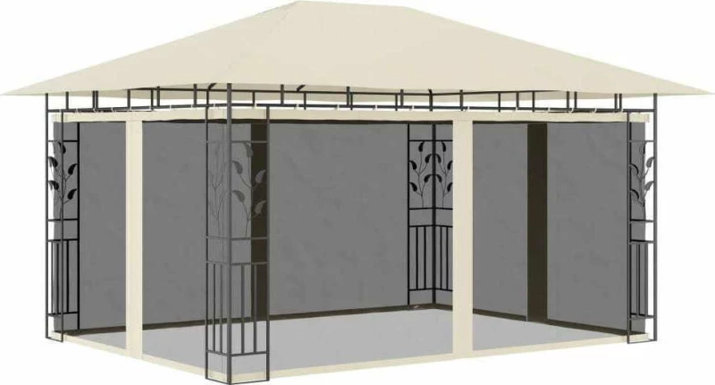 vidaXL Κιόσκι με Αντικουνουπικό Δίχτυ Κρεμ 4x3x2,73 μ. 180 γρ./μ²