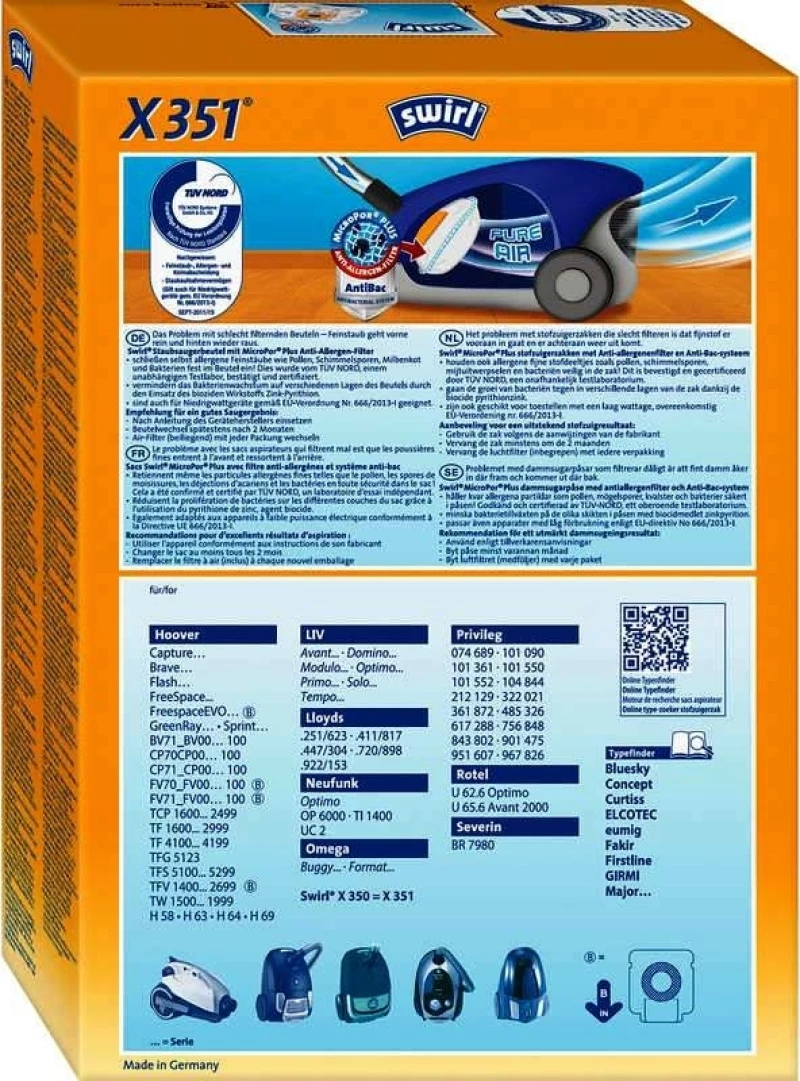 Swirl X351 Σακούλες Σκούπας 4τμχ