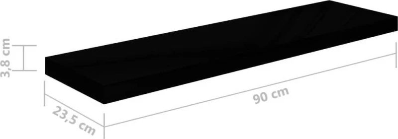 Ράφι Τοίχου S/4 Γυαλιστερό Μαύρο 90x23.5x3.8cm