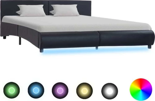 Κρεβάτι King Size Δερματίνη Μαύρο / Με Τάβλες 200x200cm