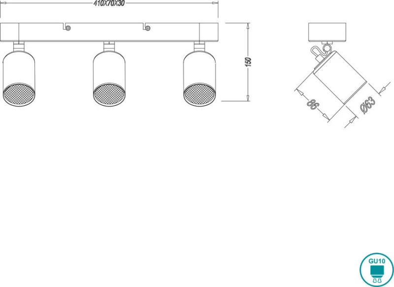 Trio Lighting Pago Τριπλό Σποτ με Ντουί GU10 σε Μαύρο Χρώμα
