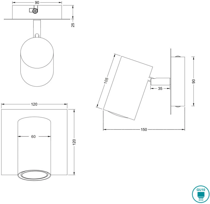 Trio Lighting Marley Μονό Σποτ με Ντουί GU10 σε Μαύρο Χρώμα