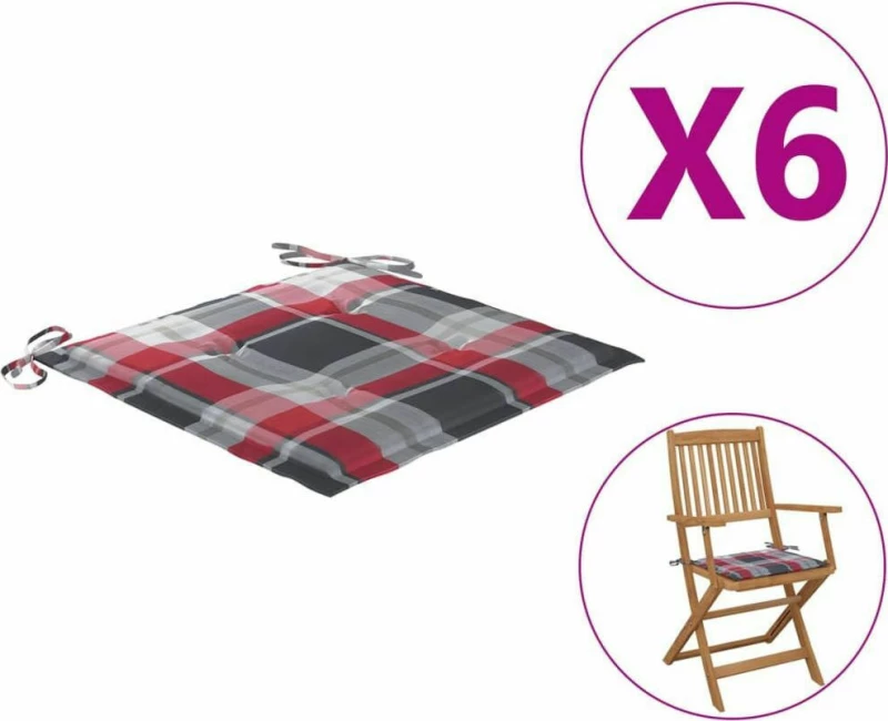 vidaXL Μαξιλάρι Καρέκλας Κόκκινο Καρό 6τμχ