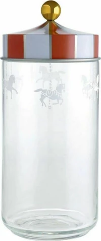 Βάζο Αποθήκευσης Circus MW30/150 1,5L Γυάλινο Με Καπάκι White-Red Alessi Γυαλί,Μέταλλο