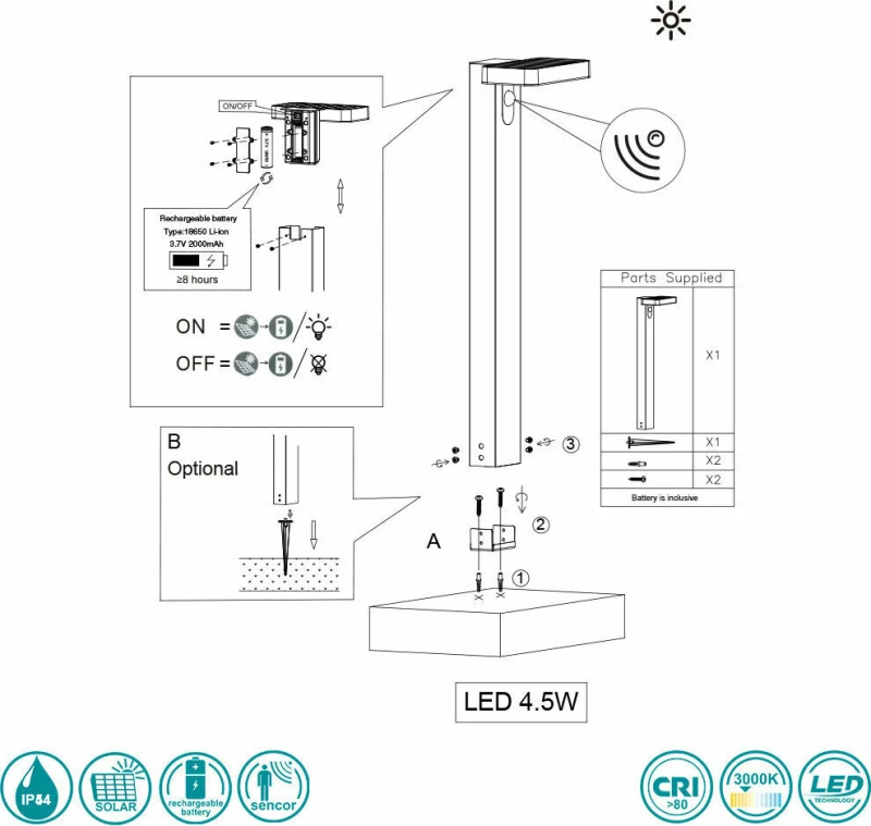 Trio Lighting Esquel Ηλιακό Φωτιστικό R42261142