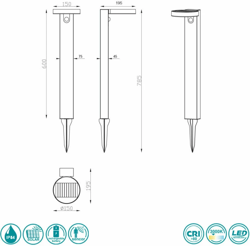 Trio Lighting Posadas Ηλιακό Φωτιστικό R42251142