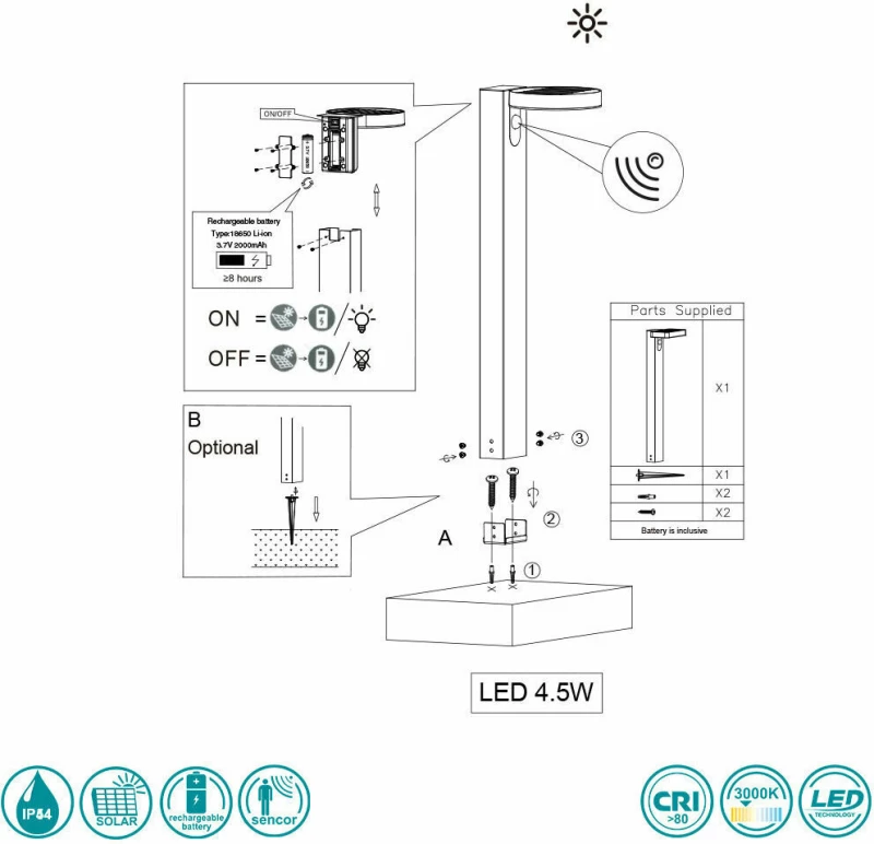 Trio Lighting Posadas Ηλιακό Φωτιστικό R42251142