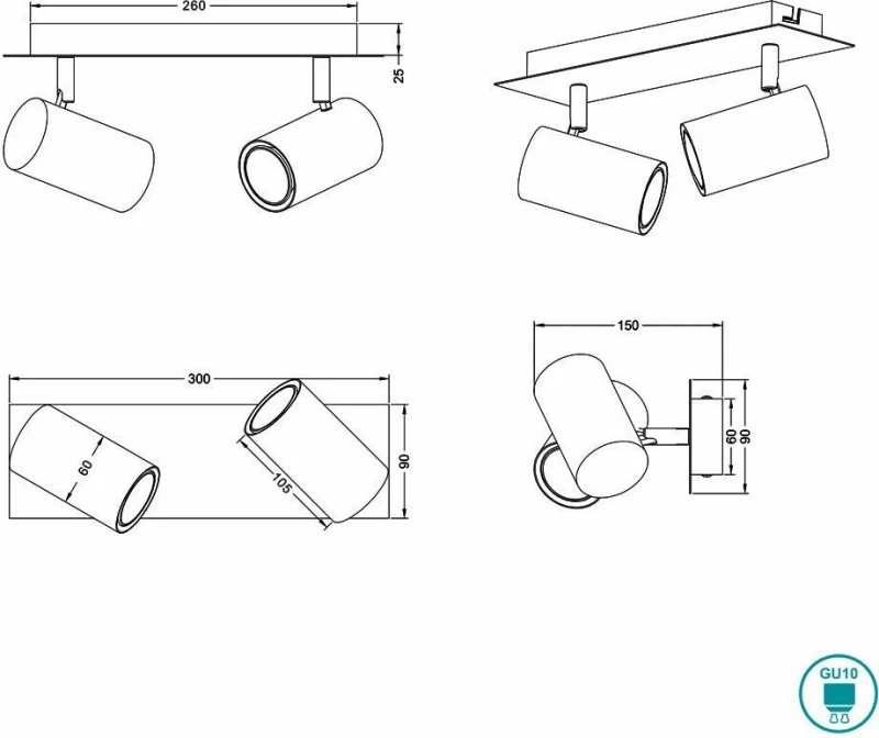 Trio Lighting Marley Διπλό Σποτ με Ντουί GU10 σε Λευκό Χρώμα