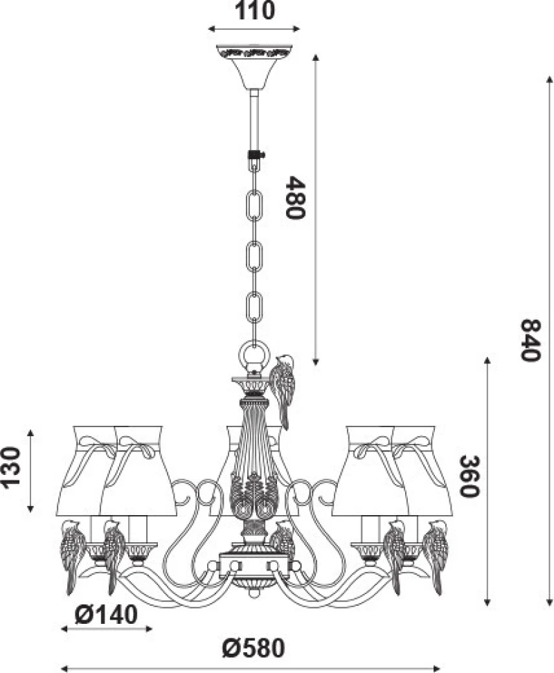 Aca Πολυέλαιος 5xE14 Ø58cm με Καπέλα Λευκός EG166085PW