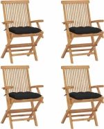 Καρέκλα Ξύλινη Teak - Μαύρο 4τμχ