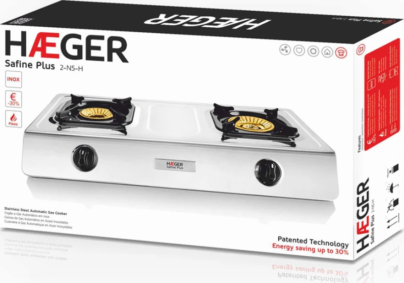 Haeger Safine Plus 2-N5-H Επιτραπέζια Εστία Υγραερίου Διπλή Inox