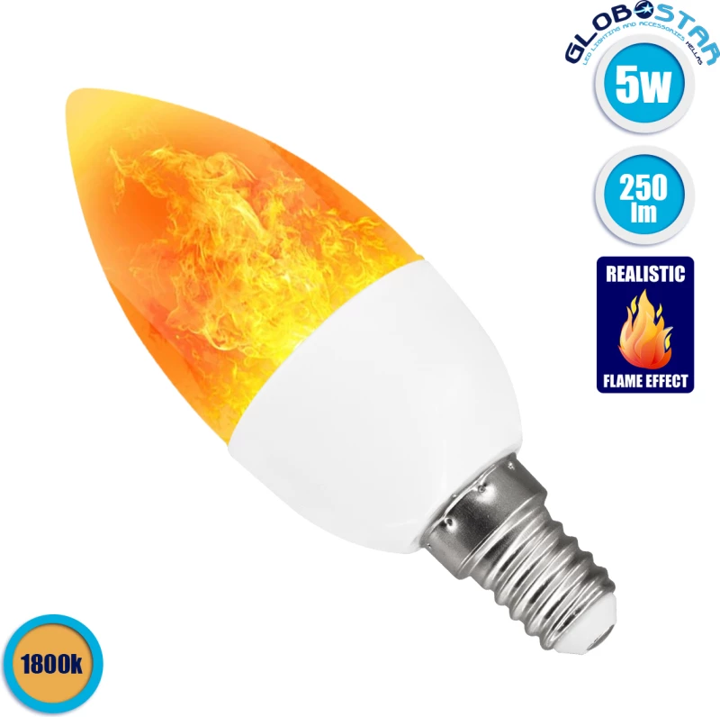 GloboStar Λάμπα LED για Ντουί E14 και Σχήμα C37 Θερμό Λευκό 250lm