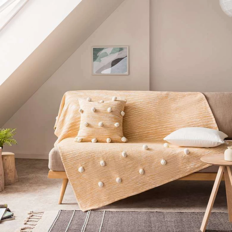 Gofis Home Ριχτάρι Πολυθρόνας Poms 135x180 Mustard 555/10
