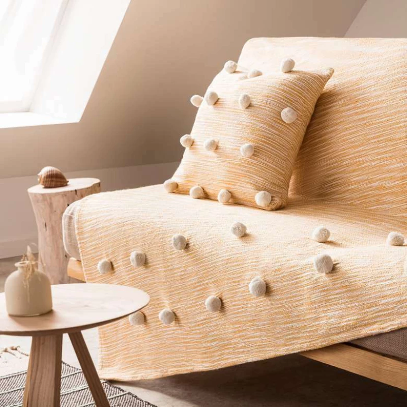 Gofis Home Ριχτάρι Πολυθρόνας Poms 135x180 Mustard 555/10