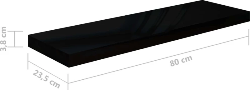 Ράφι Τοίχου S/4 Γυαλιστερό Μαύρο 80x23.5x3.8cm