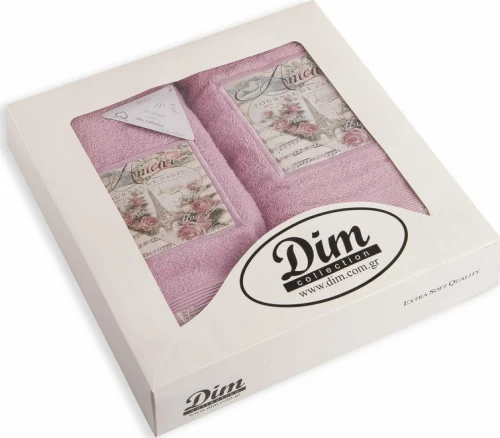 Dimcol Σετ Πετσέτες 3τμχ Vintage Paris 01 Pink