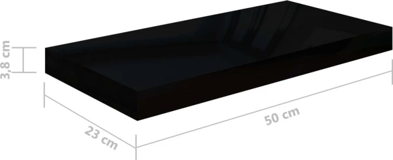 Ράφι Τοίχου S/2 Γυαλιστερό Μαύρο 50x23x3.8cm