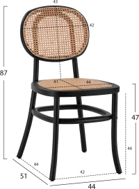 Καρεκλα Ξυλινη Με Πλεξη Rattan Σε Μαυρη Αποχρωση Hm8747 44X51X87 Εκ.