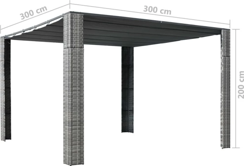 Κιόσκι με Οροφή Γκρι/Ανθρακί 300x300x200 εκ. Συνθετικό Ρατάν