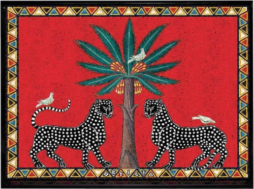 Ortigia Sicilia Hand-Made High-shine Lacquered Wood Tray Red Mosaico