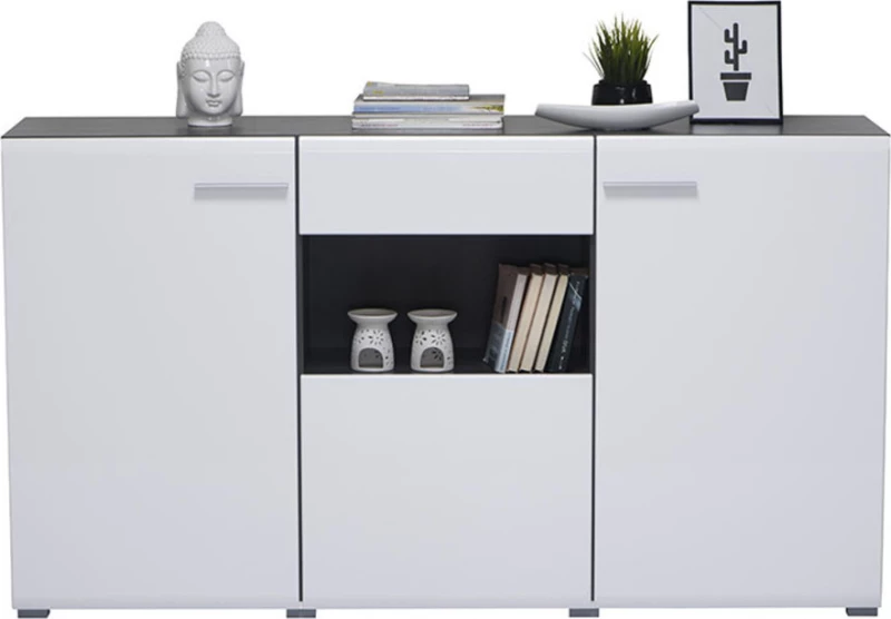Enzo 3K1F Μπουφές Λευκό/Black Grey Wood/Λευκή Λάκκα 173x41.5x96.5cm