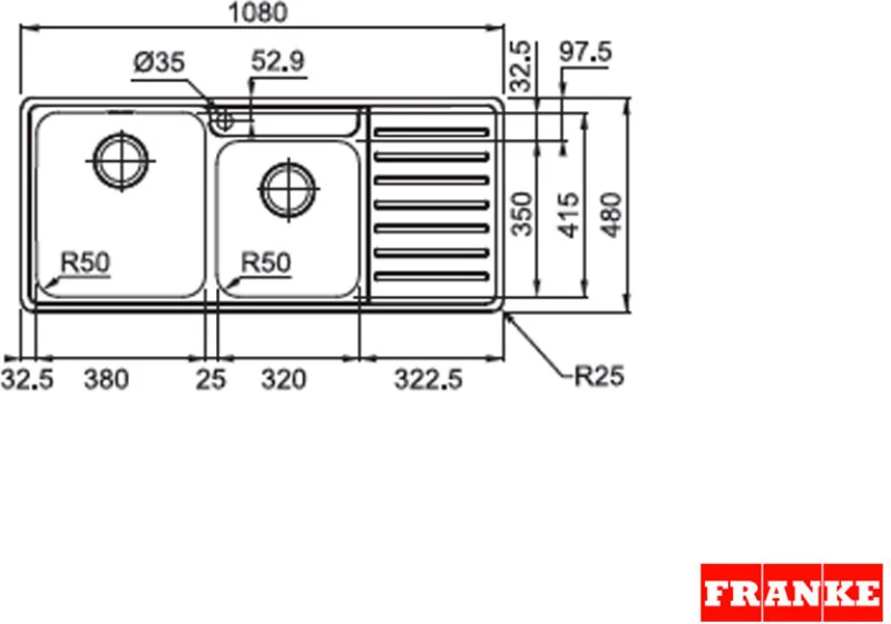 Franke Bell BCX 621 ΡΔ Αριστερός Ένθετος Νεροχύτης 108x48cm Inox Σατινέ