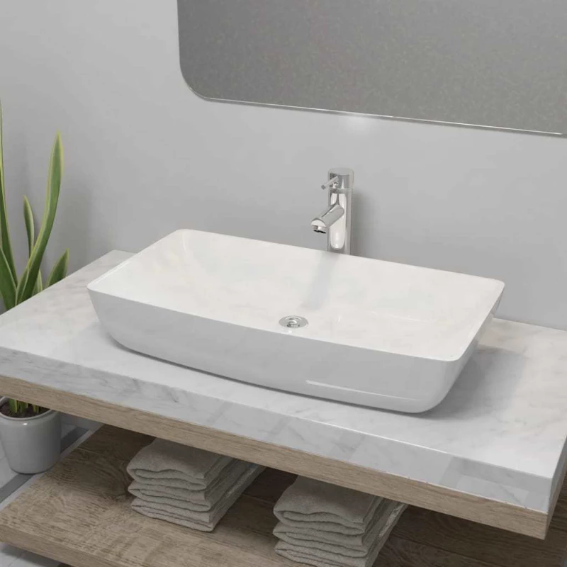 vidaXL 275493 Επικαθήμενος Νιπτήρας Κεραμικός 71x38cm Λευκός