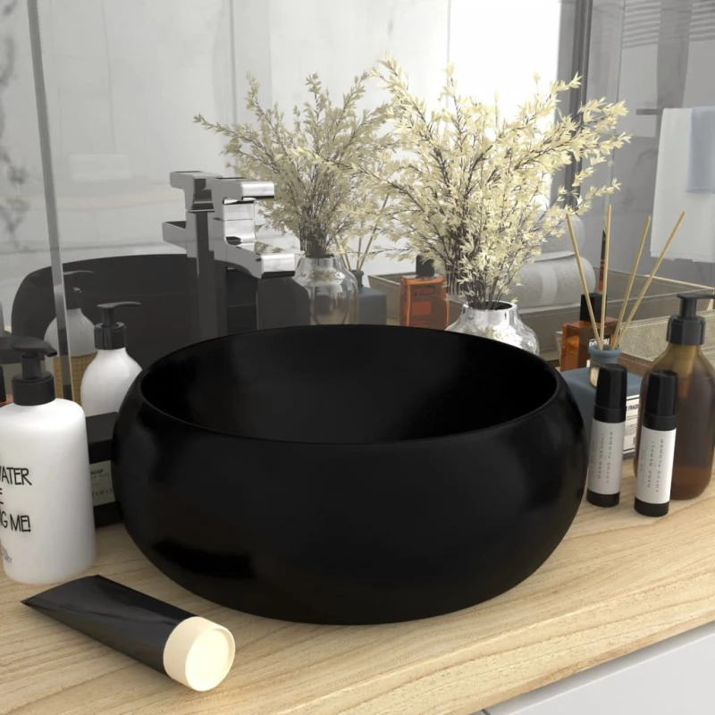 vidaXL 147008 Επικαθήμενος Νιπτήρας Κεραμικός 40x40cm Μαύρος
