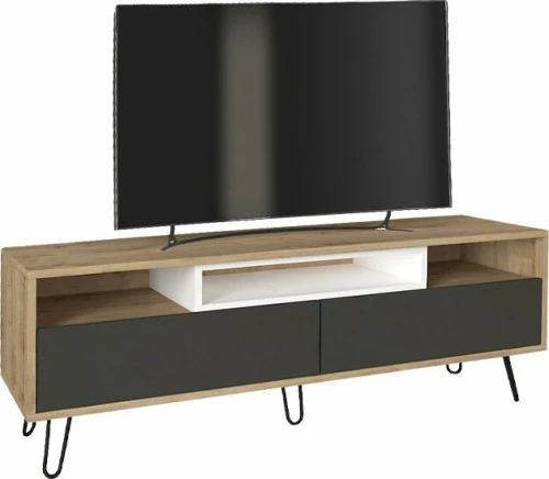 Έπιπλο Τηλεόρασης Enola Grey - Oak - Black 140x40x48.2cm