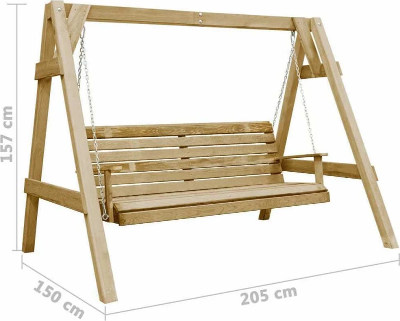 Κούνια 2 Θέσεων Ξύλινη 205x150x157cm