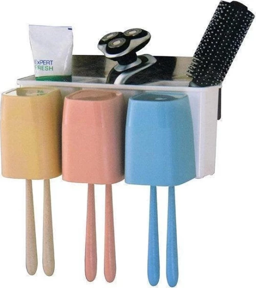 Αυτοκολλητη Θήκη Μπάνιου με 3 Θέσεις για Οδοντόβουρτσες - Toothbrush Combination Holder