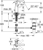 Grohe Essence OHM 23462AL1 Αναμεικτική Μπαταρία Νιπτήρα Γκρι