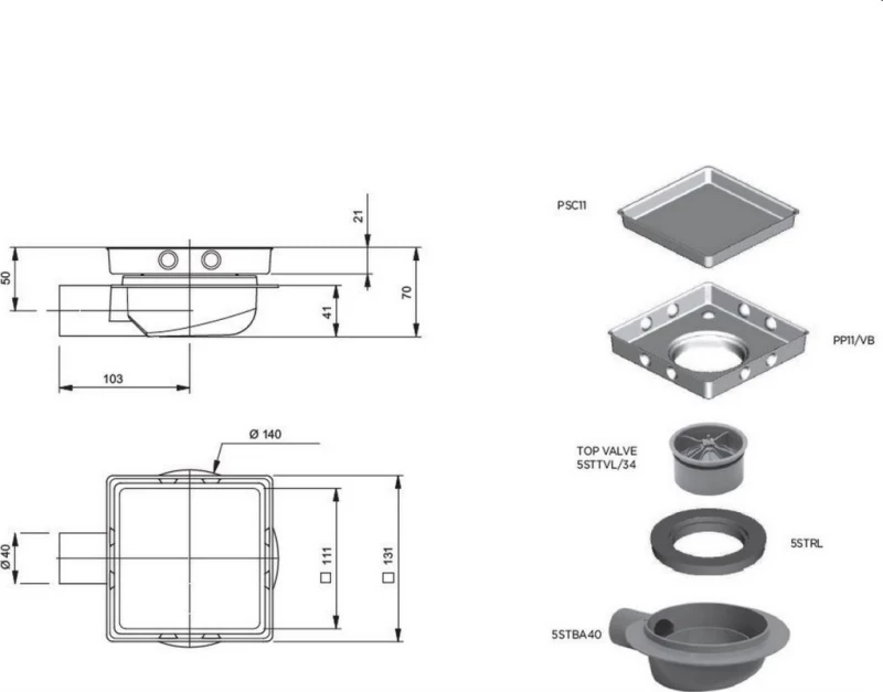 Ferplast Tile - Σιφώνι Δαπέδου 13x13