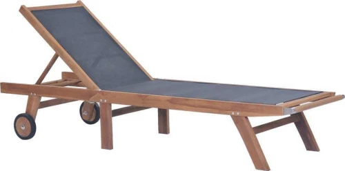 Ξαπλώστρα Πτυσσόμενη από Μασίφ Ξύλο Teak και Textilene με Ρόδες