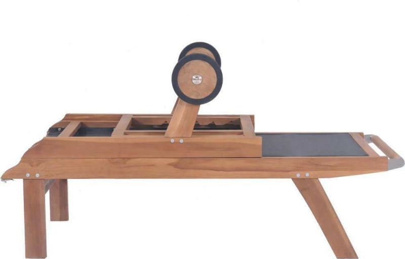 Ξαπλώστρα Πτυσσόμενη από Μασίφ Ξύλο Teak και Textilene με Ρόδες