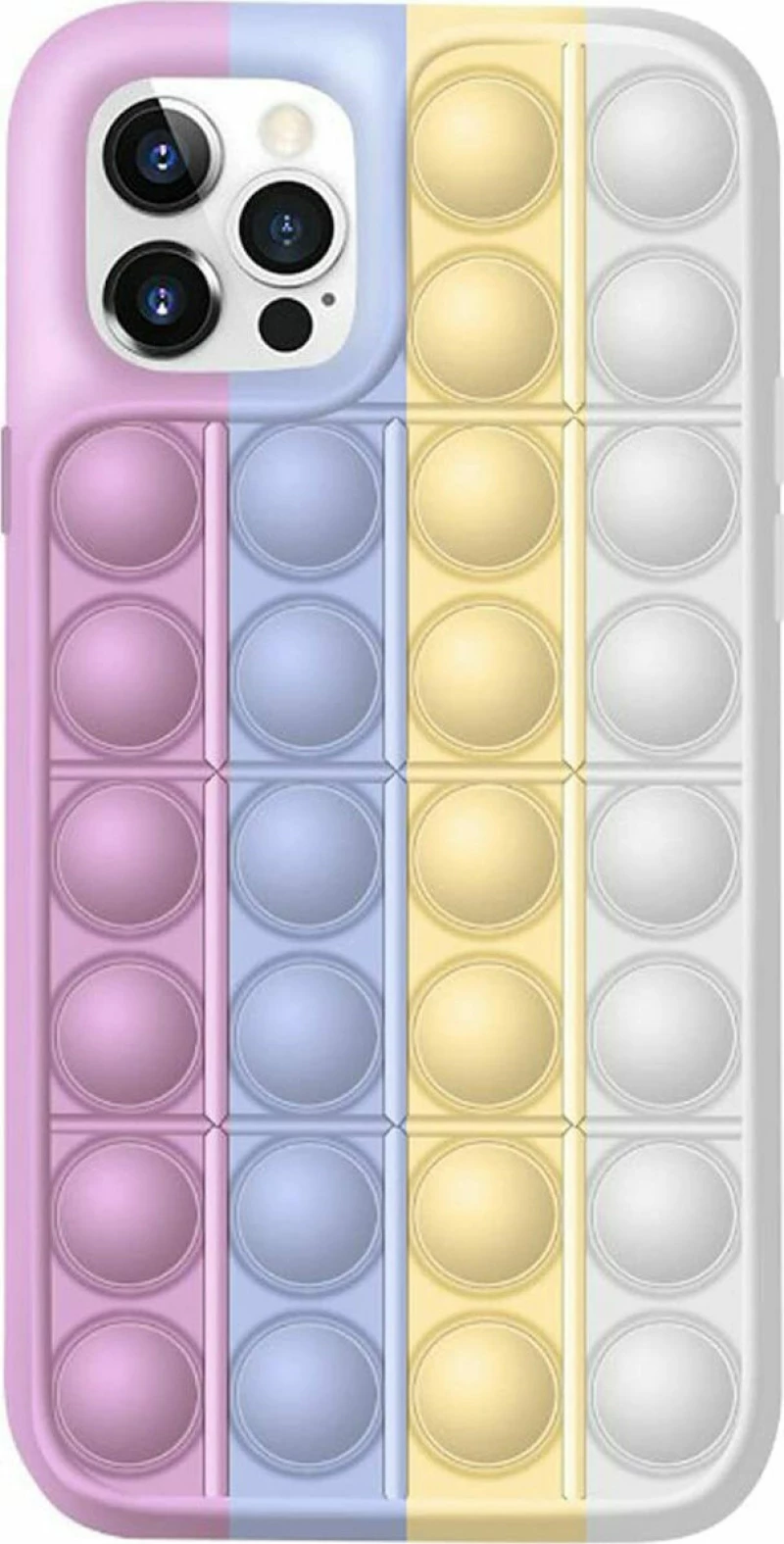 iPhone 12 & 12 Pro - Fidget Multicolour Soft Silicone Cover with Pop it (oem) pink-lavender-yellow-cream