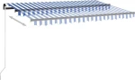 vidaXL Τέντα Πτυσσόμενη 4x3.5m LED & Αισθητήρας Ανέμου Μπλε / Λευκό