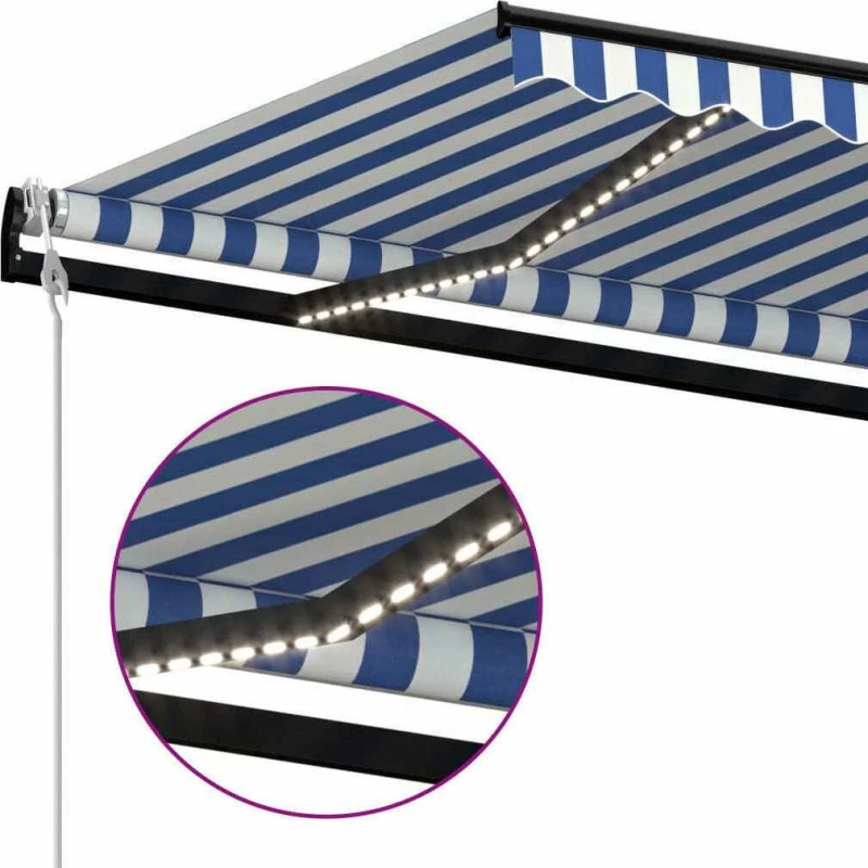 vidaXL Τέντα Πτυσσόμενη 4x3.5m LED & Αισθητήρας Ανέμου Μπλε / Λευκό