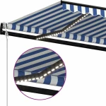 vidaXL Τέντα Πτυσσόμενη 4x3.5m LED & Αισθητήρας Ανέμου Μπλε / Λευκό