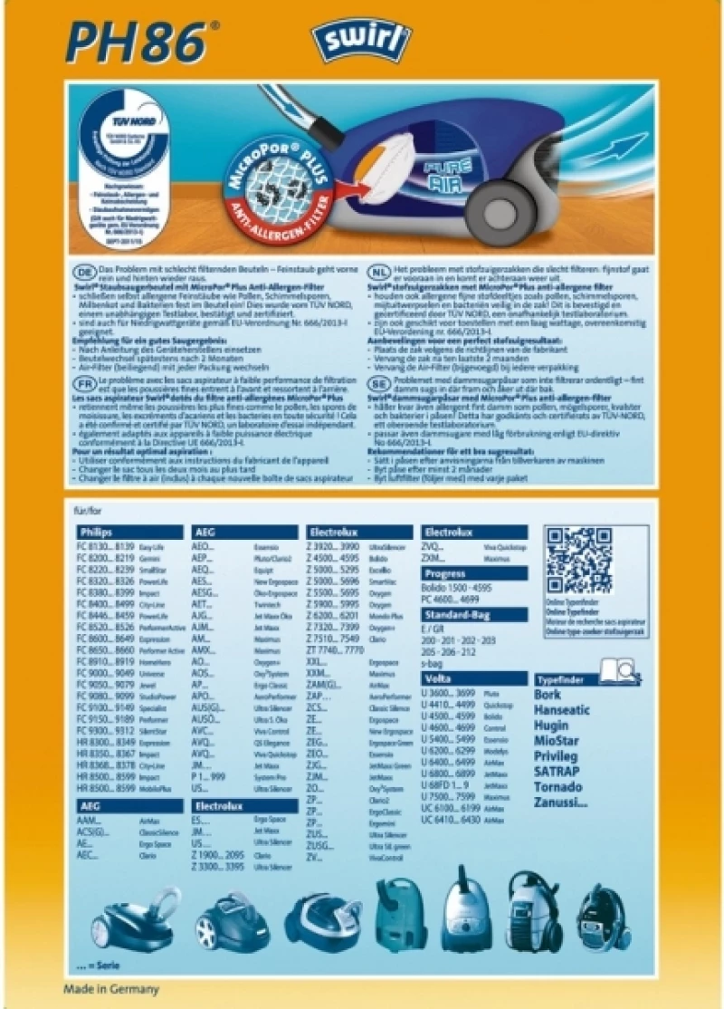 Swirl PH86 Σακούλες Σκούπας 4τμχ