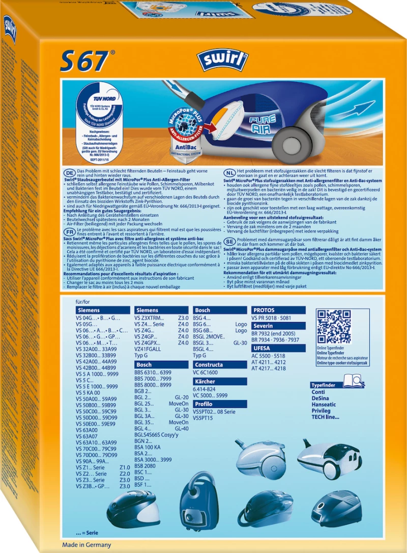 Swirl S67 Σακούλες Σκούπας 4τμχ