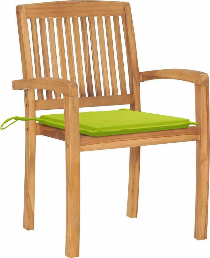 Καρέκλα Ξύλινη Teak / Φωτεινό Πράσινο 6τμχ