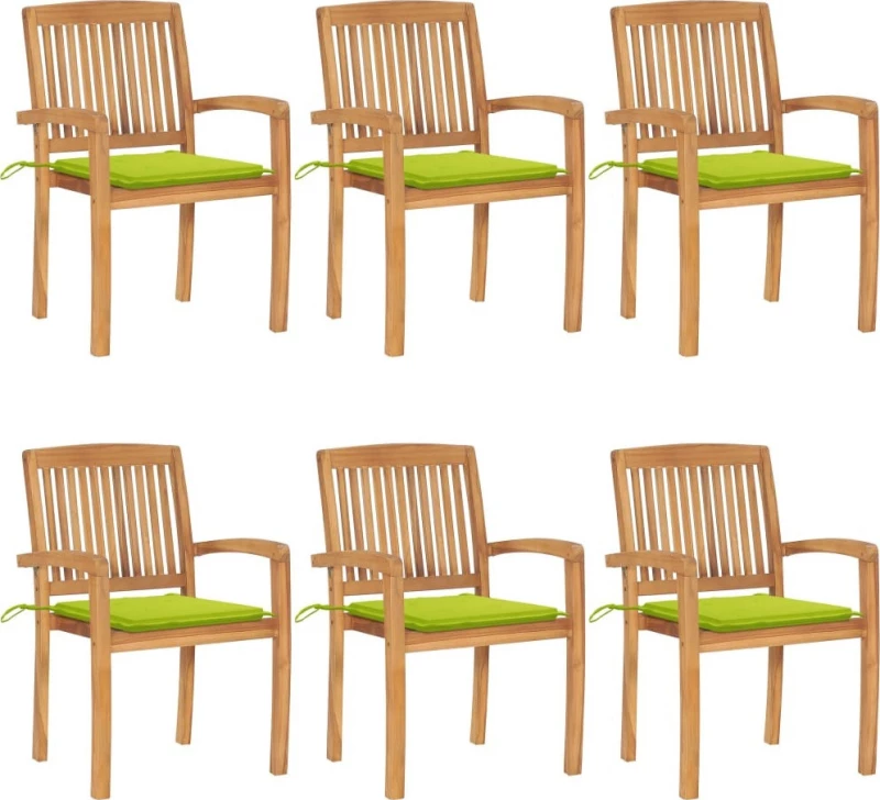 Καρέκλα Ξύλινη Teak / Φωτεινό Πράσινο 6τμχ