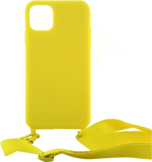 Θήκη Σιλικόνης Matte Back Cover με Λουράκι για iPhone 11 Pro Max Canary Yellow