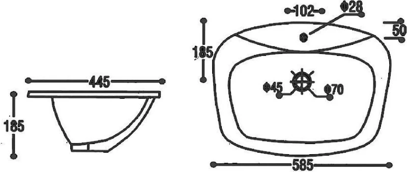Huida Vanity L403 Ένθετος Νιπτήρας Πορσελάνης 58.5x44.5cm Λευκός