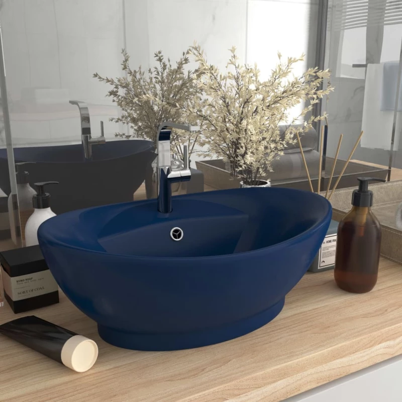 vidaXL 146935 Επικαθήμενος Νιπτήρας Κεραμικός 58.5x39cm Μπλε