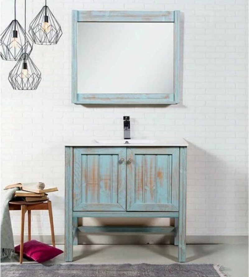 Mabo Ίριδα 60 Πάγκος με Νιπτήρα & Καθρέπτη 60x46x88cm Γαλάζιος